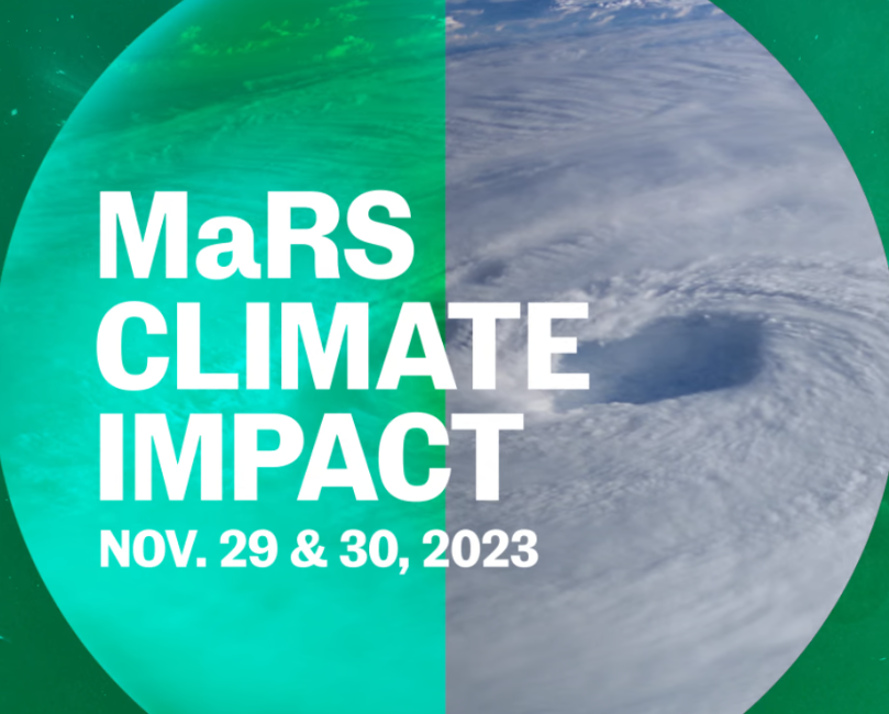 Clouds with colour overlays and the words "MaRS Climate Impact"